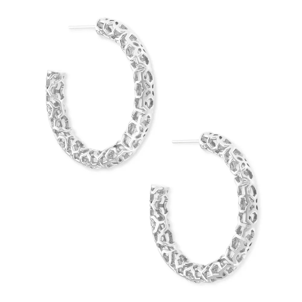 Retired Vintage Kendra Scott Maggie Small Hoop Earrings Silver Filigree